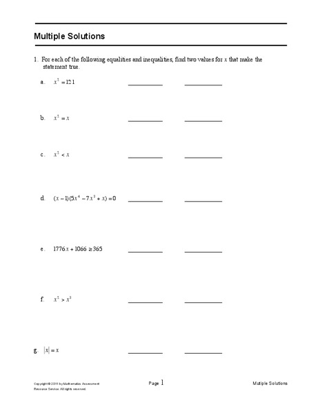 Multiple Solutions Assessment