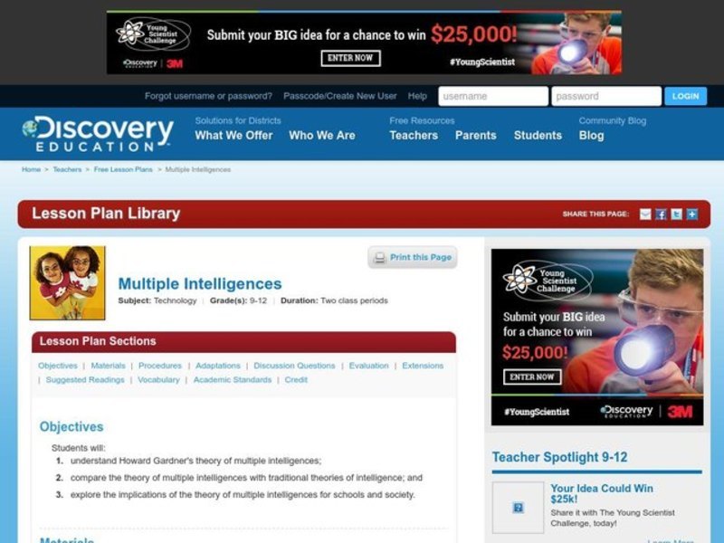 Multiple Intelligences Lesson Plan