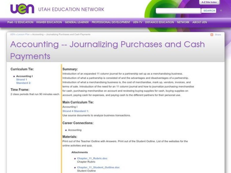 Accounting -- Journalizing Purchases and Cash Payments Lesson Plan