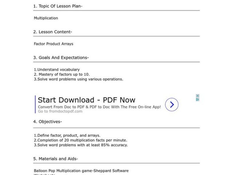 Multiplication Lesson Plan