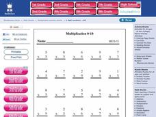 Multiplication 0-10 Worksheet