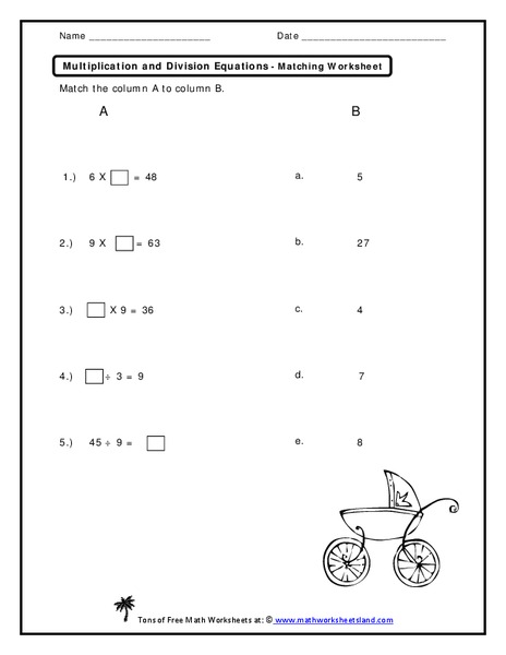 Multiplication and Division Equations Worksheet