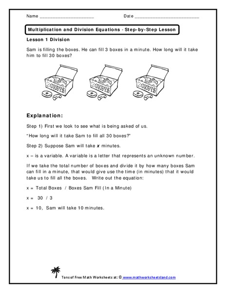 Multiplication and Division Equations Worksheet