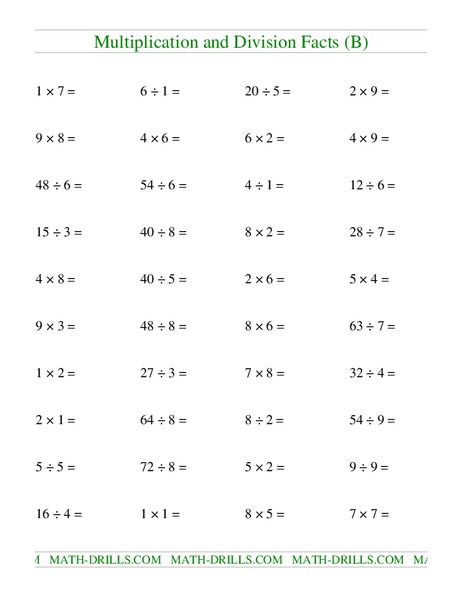 Multiplication and Division Facts Worksheet