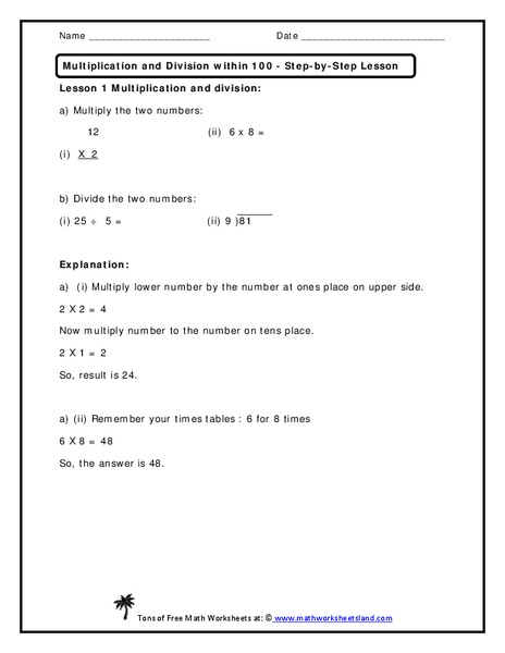 Multiplication and Division within 100 Worksheet