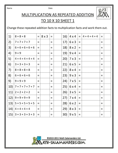 Multiplication As Repeated Addition Worksheet
