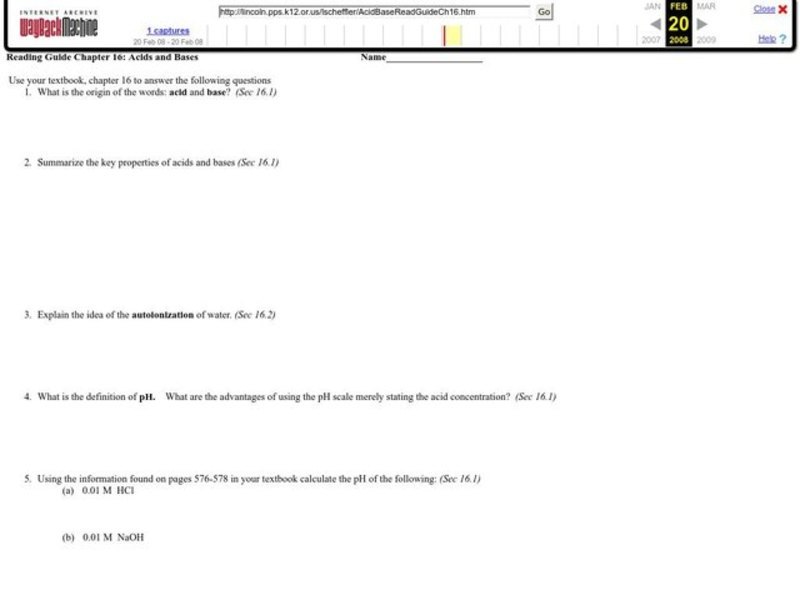 Acids and Bases Worksheet