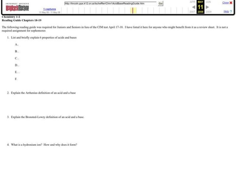 Acids and Bases Worksheet