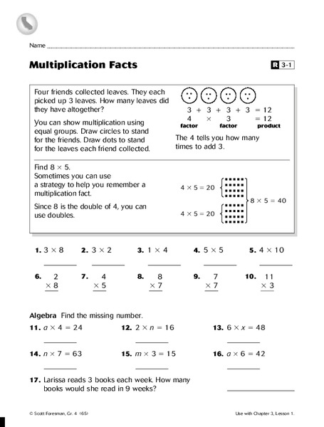 Multiplication Facts Worksheet