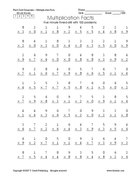 Multiplication Facts Worksheet