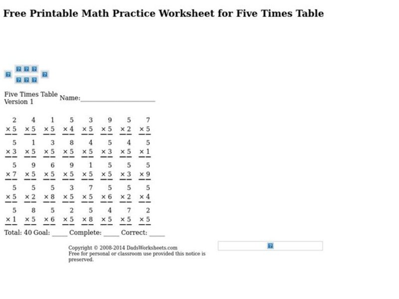 Multiplication Facts Worksheet