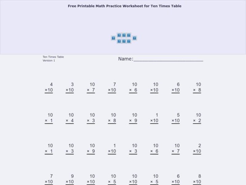 Multiplication Facts Worksheet