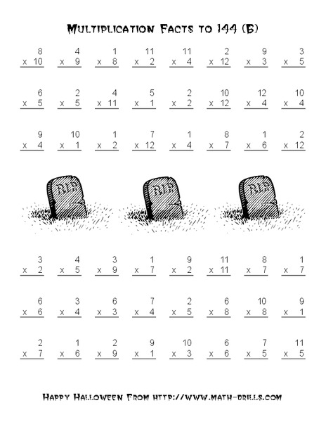 Multiplication Facts to 144 Worksheet