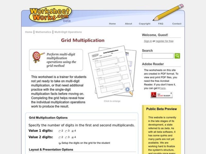 Multiplication Grid Worksheet