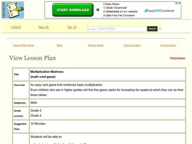 Multiplication Madness Lesson Plan