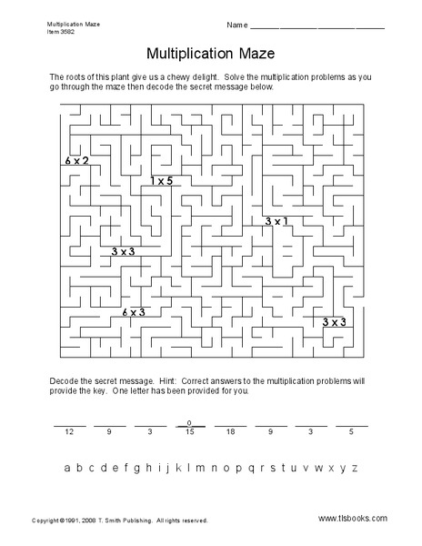 Multiplication Maze Worksheet