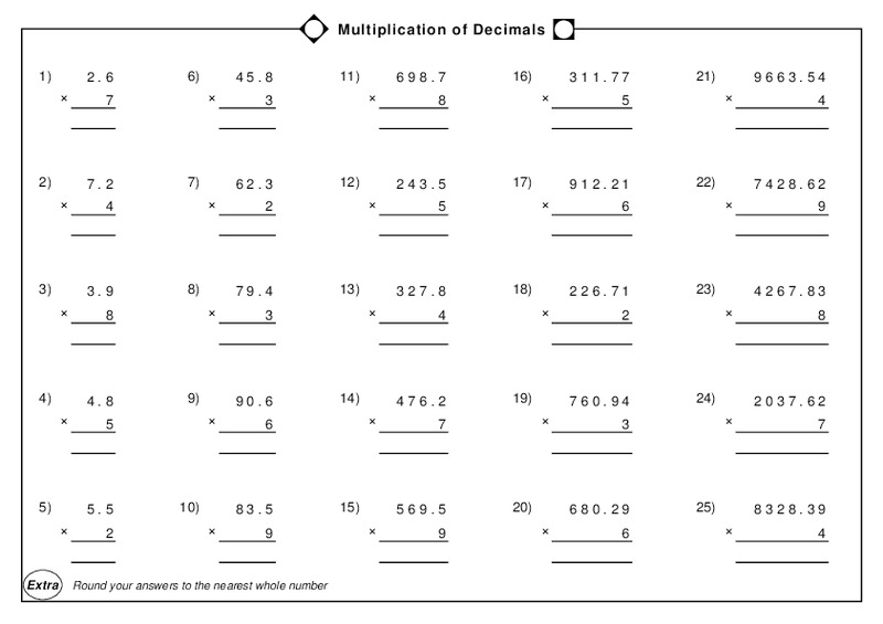 Multiplication of Decimals Worksheet