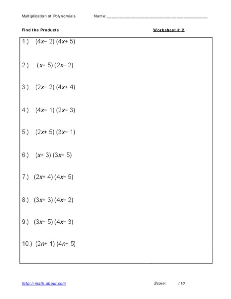 Multiplication of polynomials Worksheet
