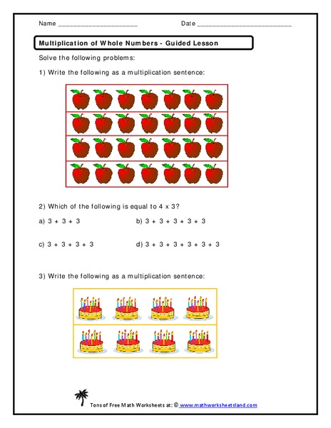 Multiplication of Whole Numbers Worksheet