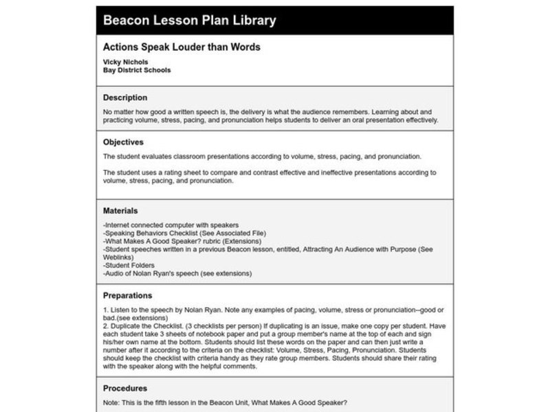 Actions Speak Louder than Words Lesson Plan