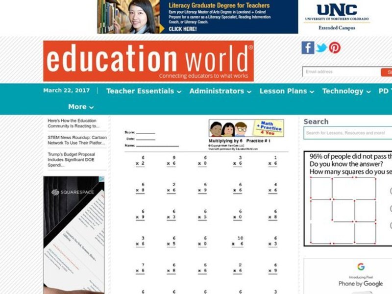 Multiplication by 6 Lesson Plan