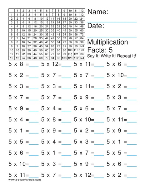 Multiplication Practice: 5 Worksheet