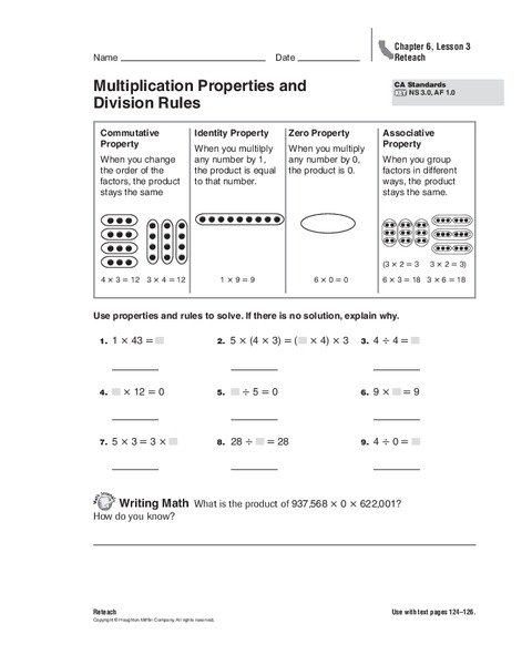 Multiplication Properties and Division Rules Handout