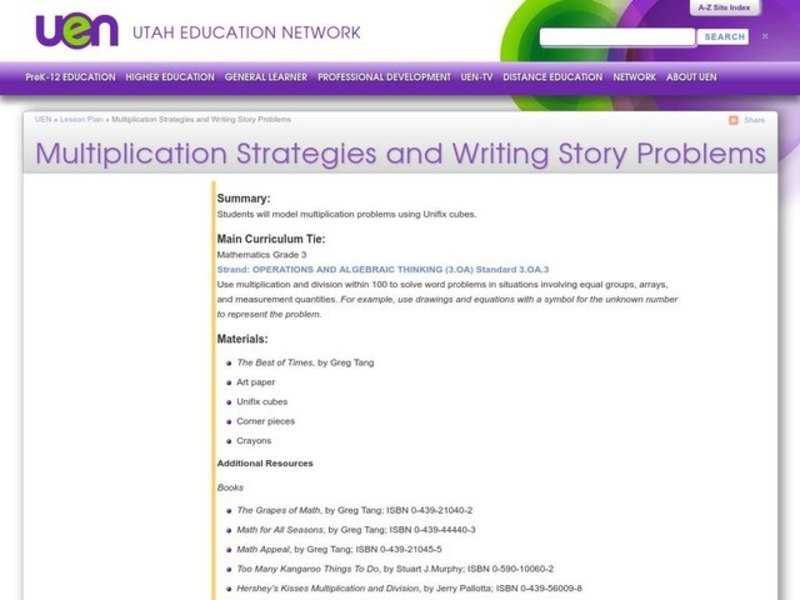 Multiplication Strategies and Writing Story Problems Lesson Plan