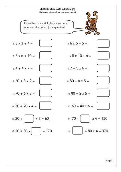 Multiplication With Addition Worksheet
