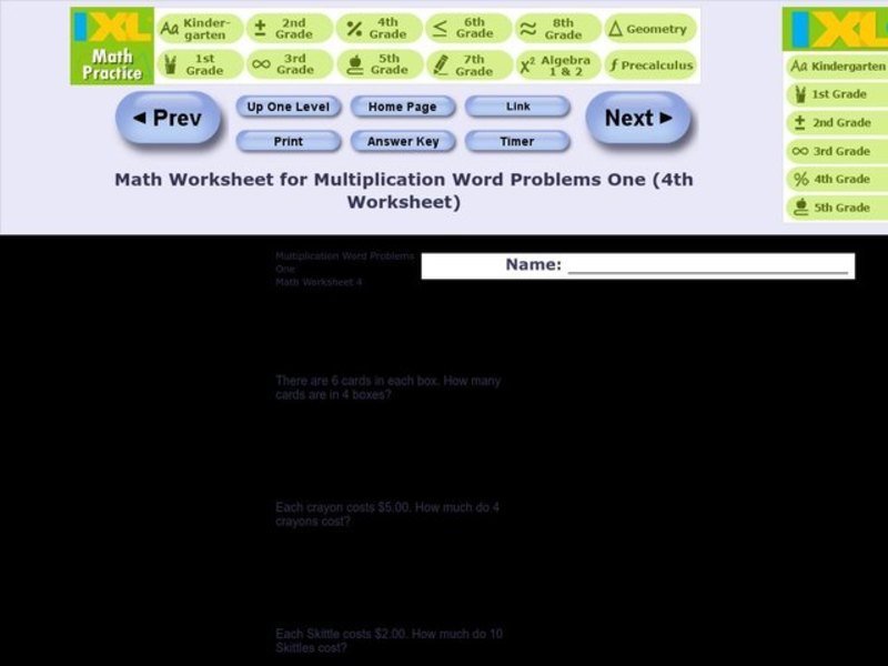 Multiplication Word Problems Worksheet