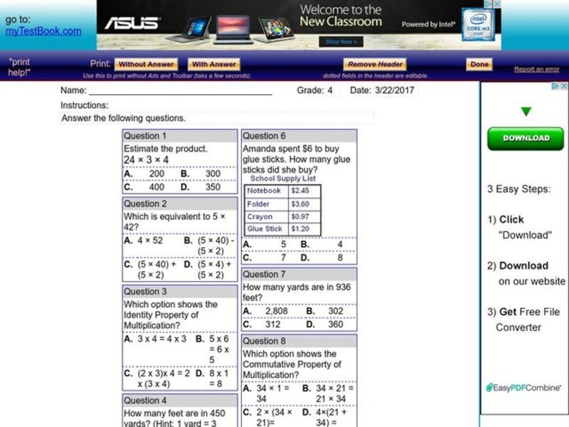 Multiplication word problems Worksheet
