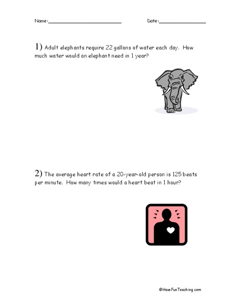 Multiplication Word Problems Worksheet