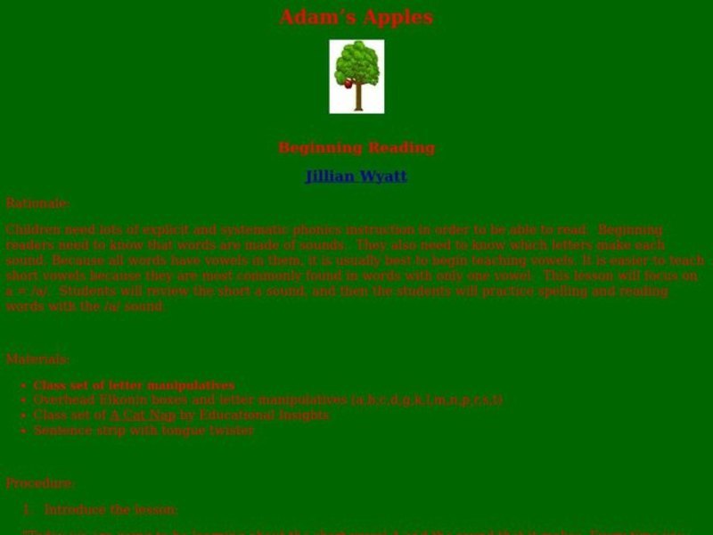 Adam's Apples Lesson Plan
