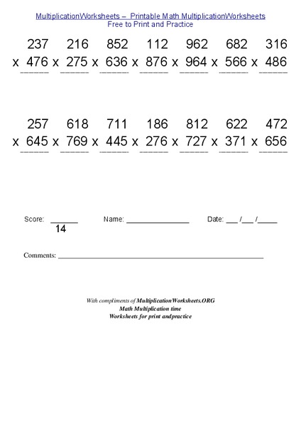 Multiplication Worksheets Worksheet