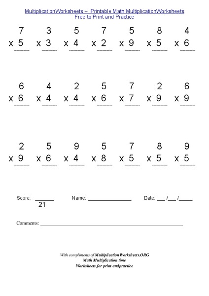 Multiplication Worksheets Worksheet