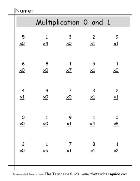 Multiply 0 and 1 Worksheet