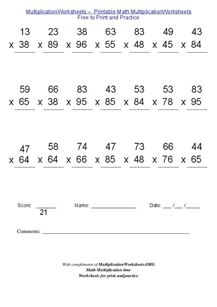 Multiply 2-Digit Numbers Worksheet