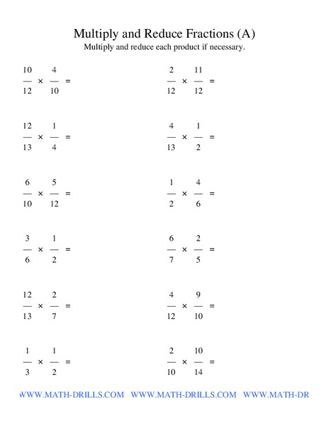 Multiply and Reduce Fractions Worksheet