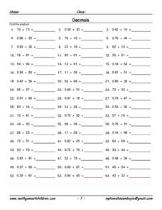 Multiply Decimals Worksheet