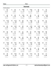 Multiply Decimals Worksheet