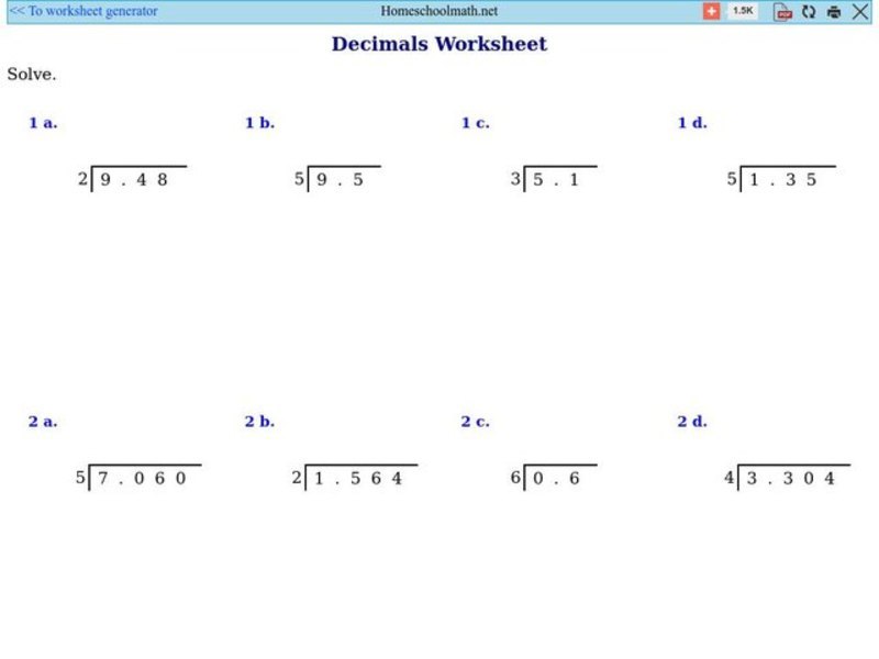 Multiply Decimals by Whole Numbers Worksheet