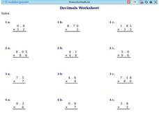 Multiply Decimals Worksheet