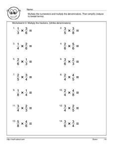 Multiply Fractions Worksheet
