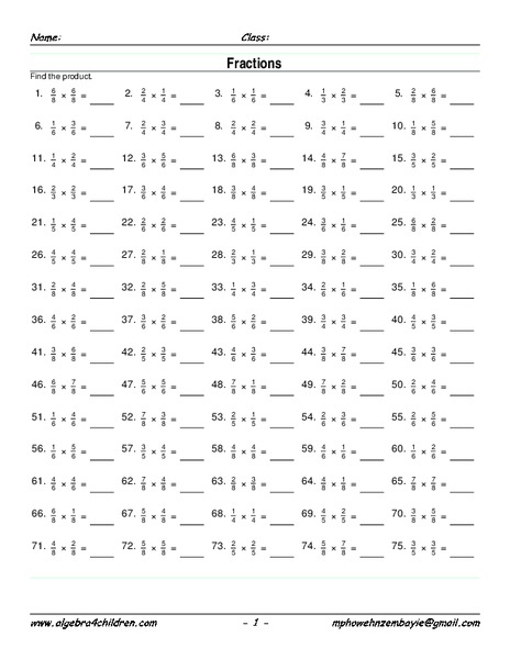 Multiply Fractions Worksheet