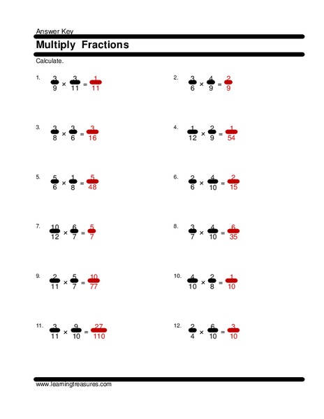 Multiply Fractions Worksheet