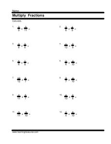 Multiply Fractions Worksheet