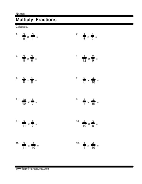 Multiply Fractions Worksheet