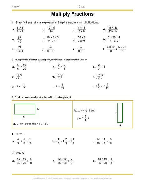 Multiply Fractions Worksheet