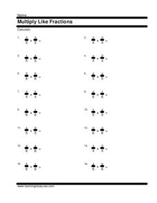 Multiply Like Fractions Worksheet