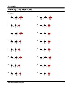 Multiply Like Fractions Worksheet